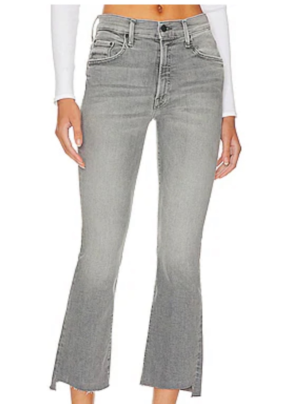 MOTHER High-Rise Light Gray Crop Flare Jeans